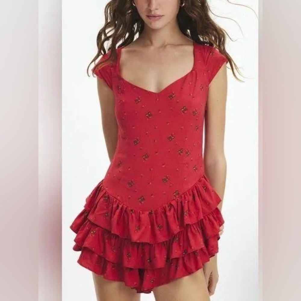 NWT RARE Urban Outfitters Kimchi Blue Scarlet Frilled Mini Romper Playsuit